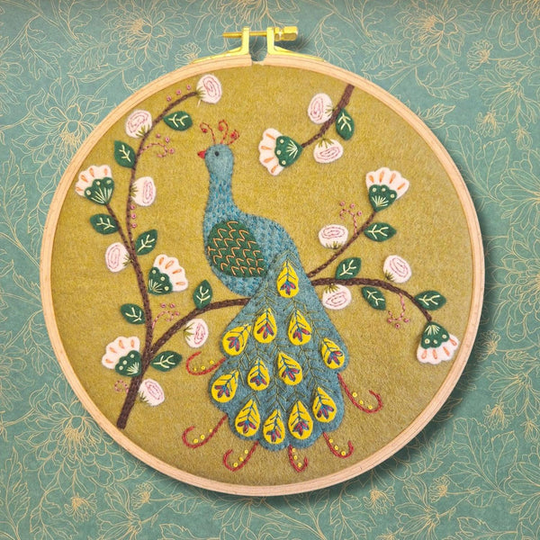 Flamboyant Peacock Wool Appliqué Hoop Craft Kit