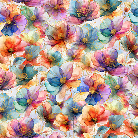 Multicolored floral pattern on a fabric swatch