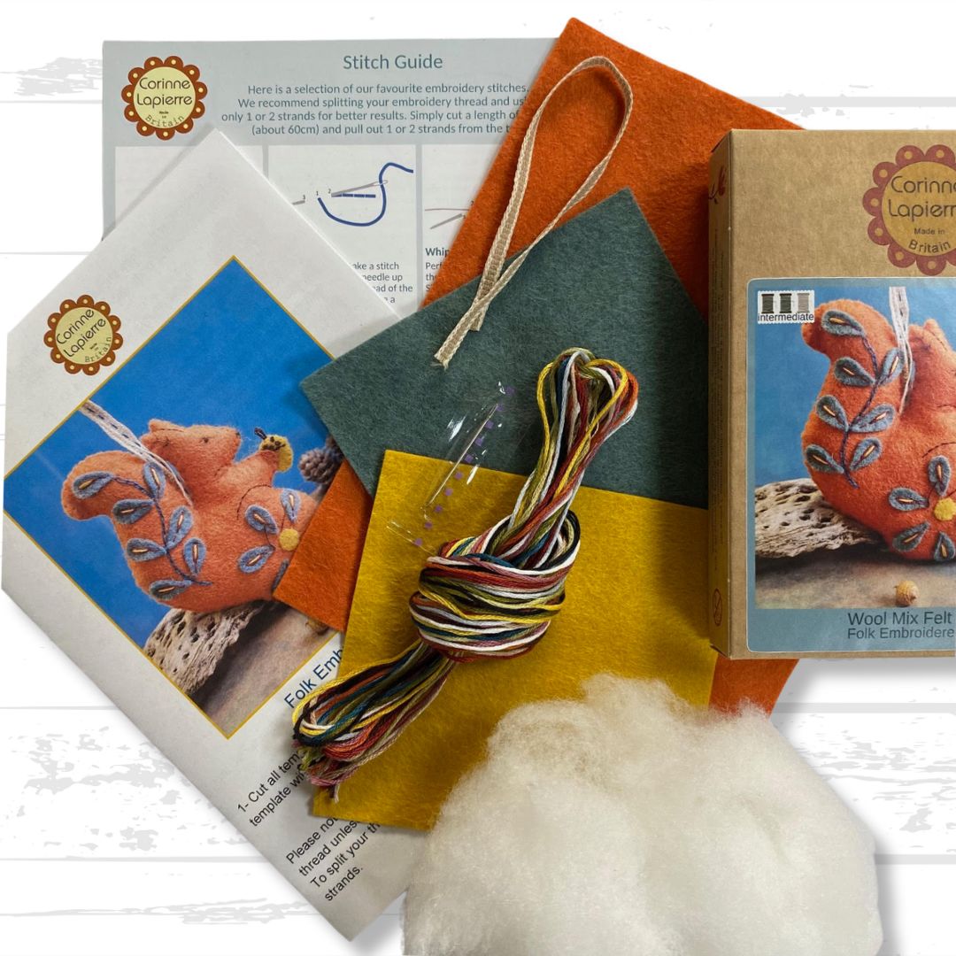 Folk Squirrel Embroidery Felt Craft Kit