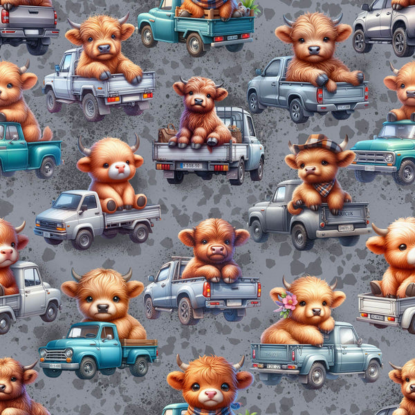 French Terry Fabric - Highland Cows Kids Digital Print