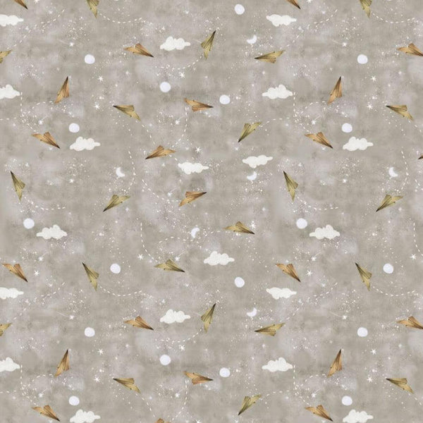 Great Journey Paper Planes Taupe Cotton Fabric