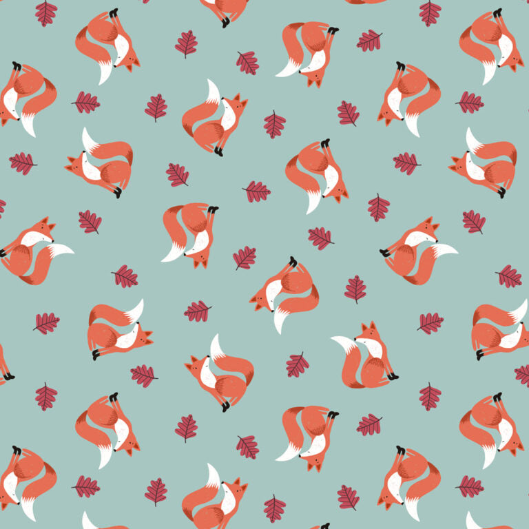 Flannel - Country Comfort - Friendly Fox on Duck Egg