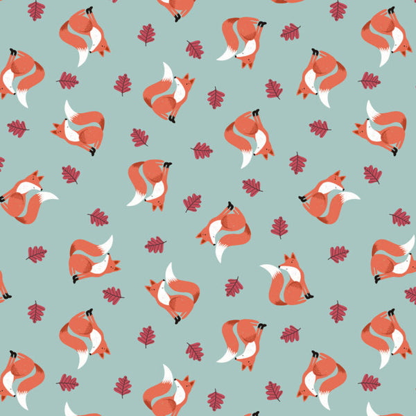 Flannel - Country Comfort - Friendly Fox on Duck Egg