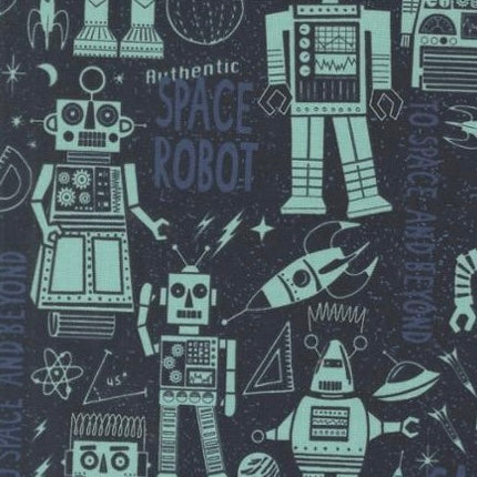 3 2 1 Blast Off - Space Robot Night Sky - Cotton Fabric