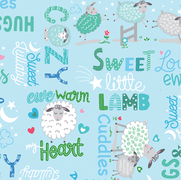 Sweet Little Lamb - Sweet and Cozy Words -  Cotton Fabric