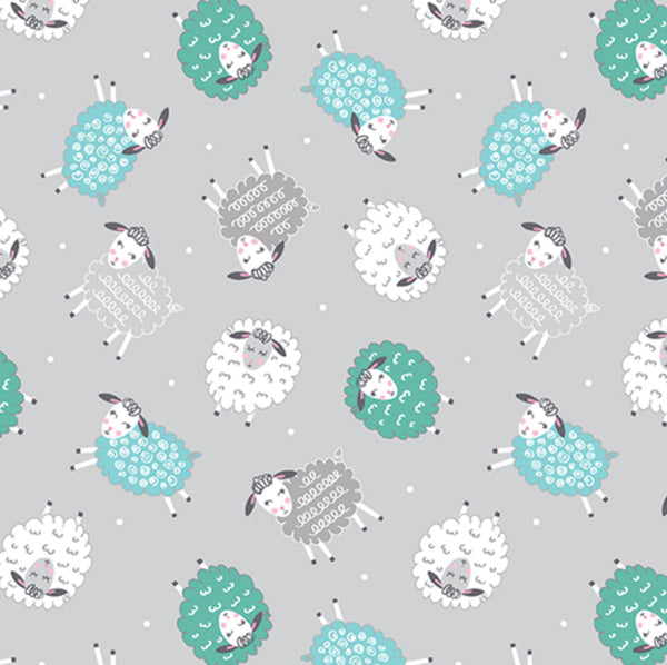 Sweet Little Lamb - Dreamy Little Lamb Grey -  Cotton Fabric