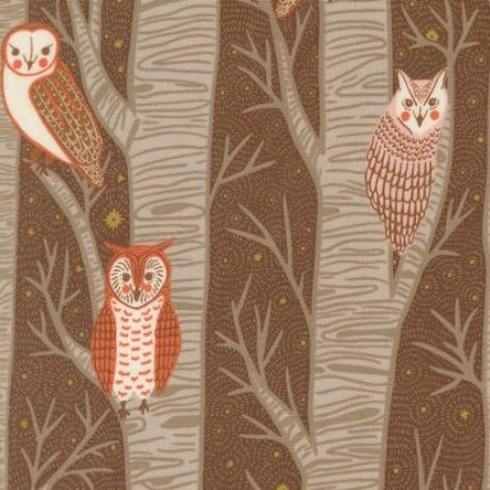 Night Owl - Owls Cocoa - Cotton Fabric