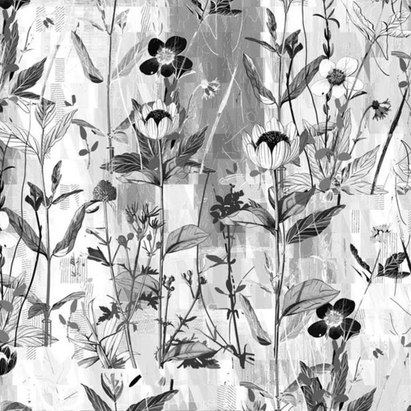 Fine Lines in Red - Greyscale Flowers - Cotton Fabric
