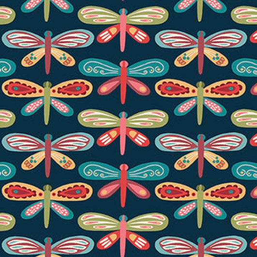 Lake Night Serenade - Dragonflies  - Cotton Fabric