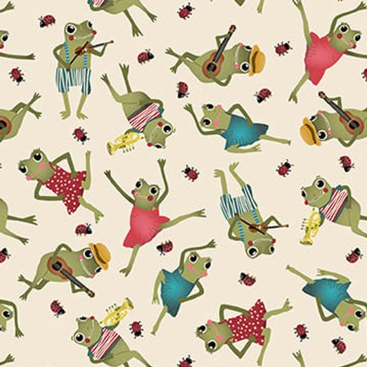 Lake Night Serenade - Dancing Frogs  - Cotton Fabric