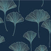 Pattern of blue ginkgo leaves on a dark blue background
