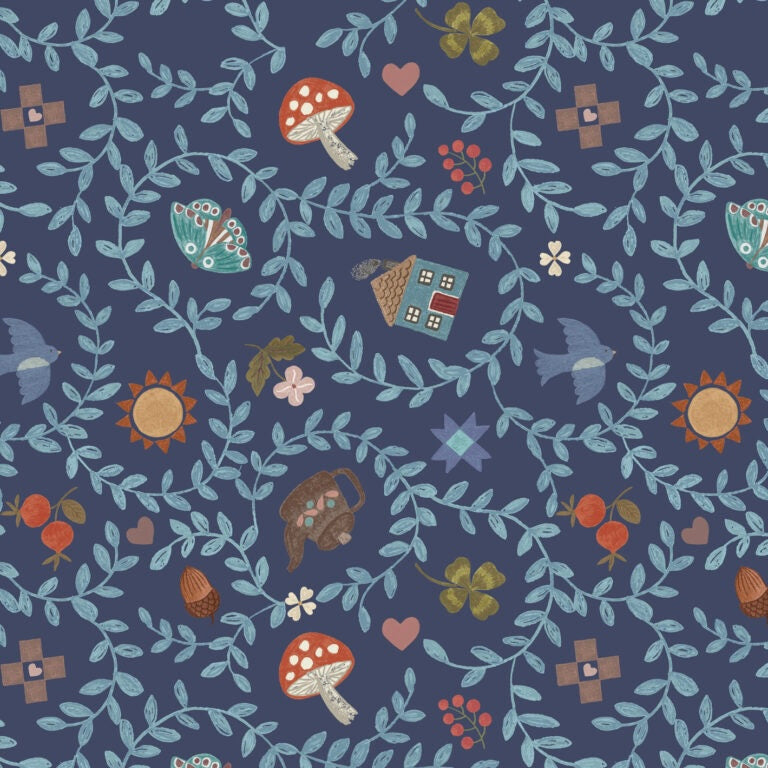Cosy Home - Cosy Home Dark Blue - Cotton Fabric