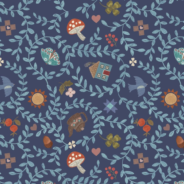 Cosy Home - Cosy Home Dark Blue - Cotton Fabric