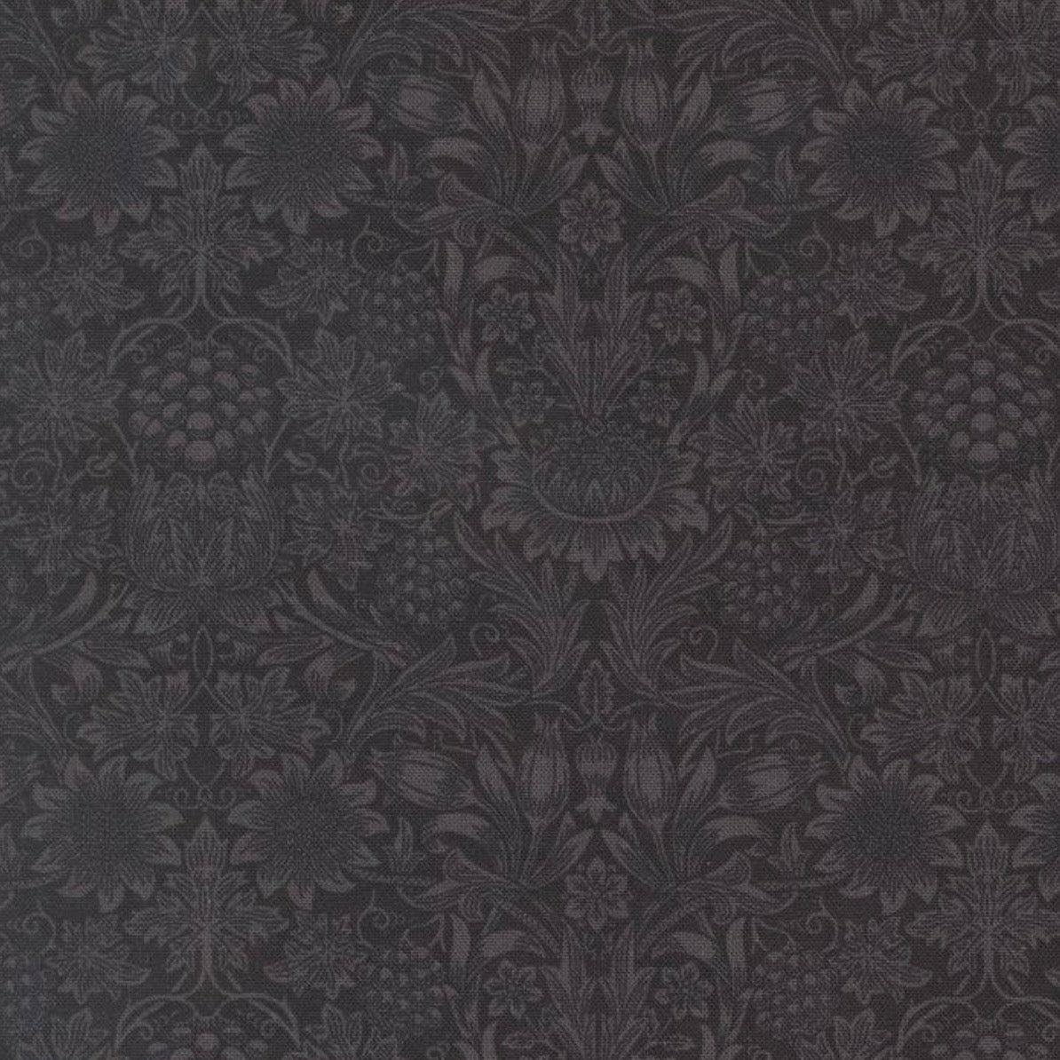 Morris Muse - Sunflower Damask Ebony - Cotton Fabric