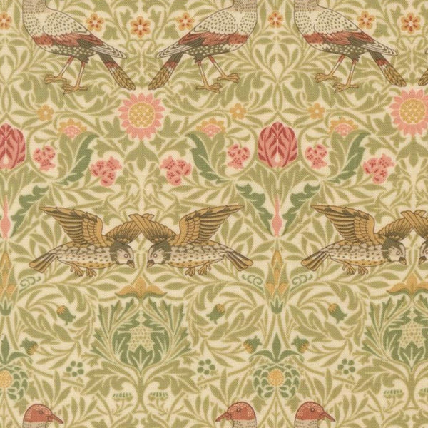 Morris Muse - Damask Birds Parchment - Cotton Fabric