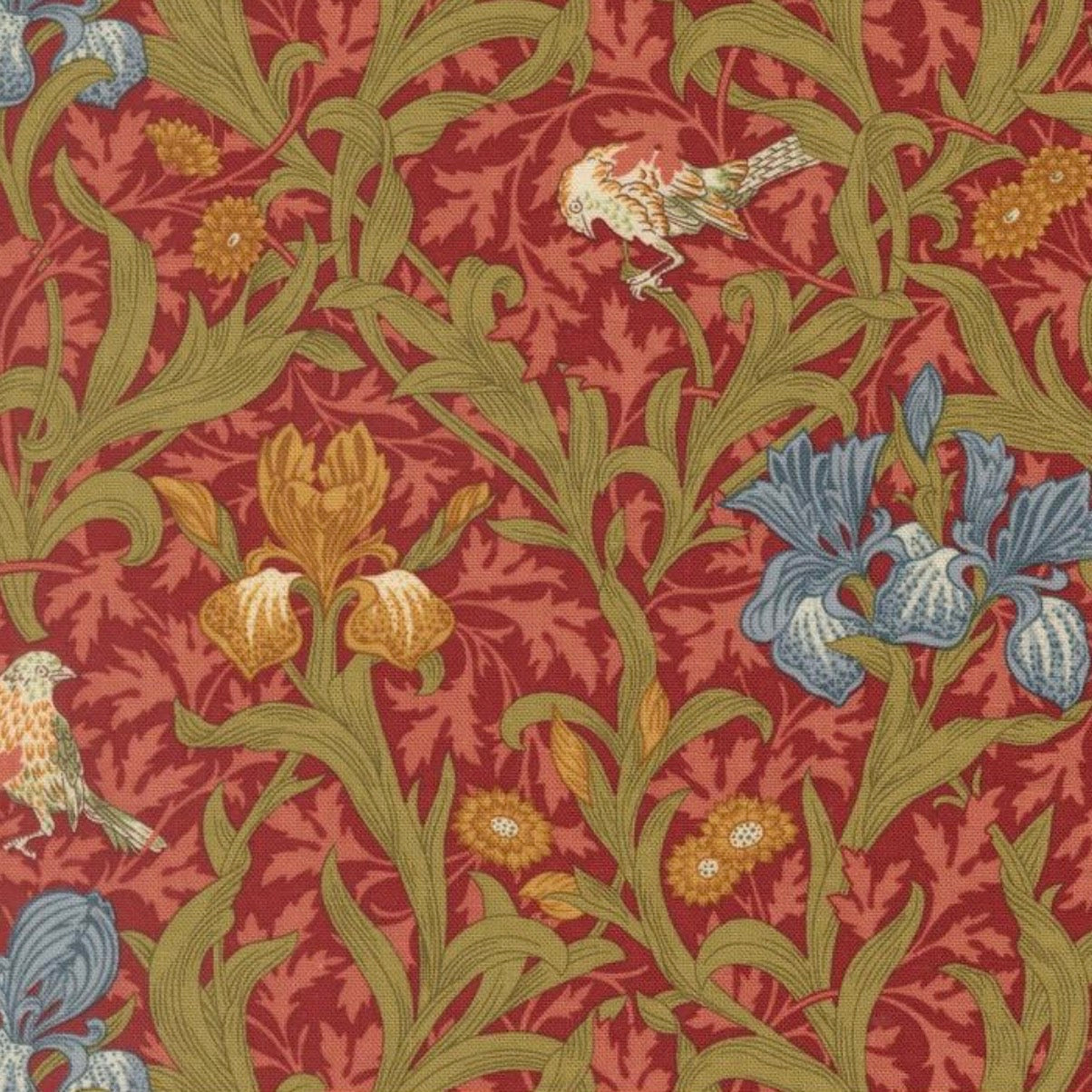 Morris Muse - Iris Floral Birds Russet - Cotton Fabric