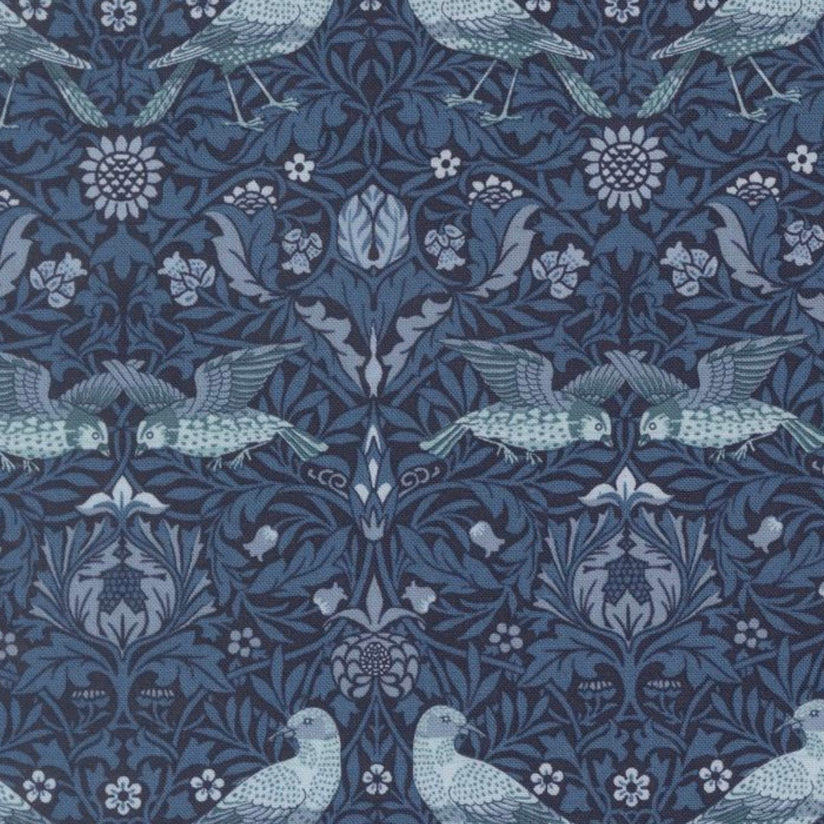 Morris Muse - Damask Birds Twilight - Cotton Fabric