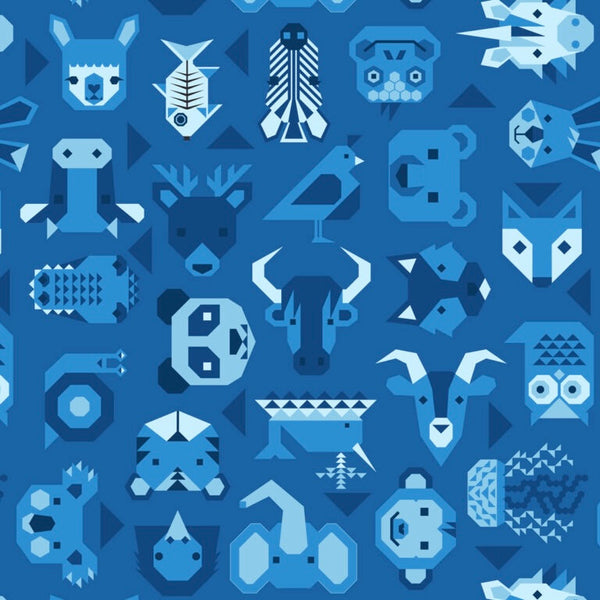 Animal Alphabet - Animals Bright Blue - Cotton Fabric