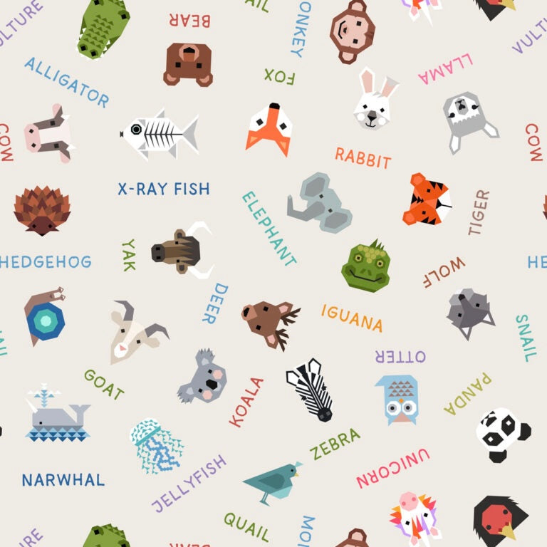 Animal Alphabet - Animal Names - Cotton Fabric