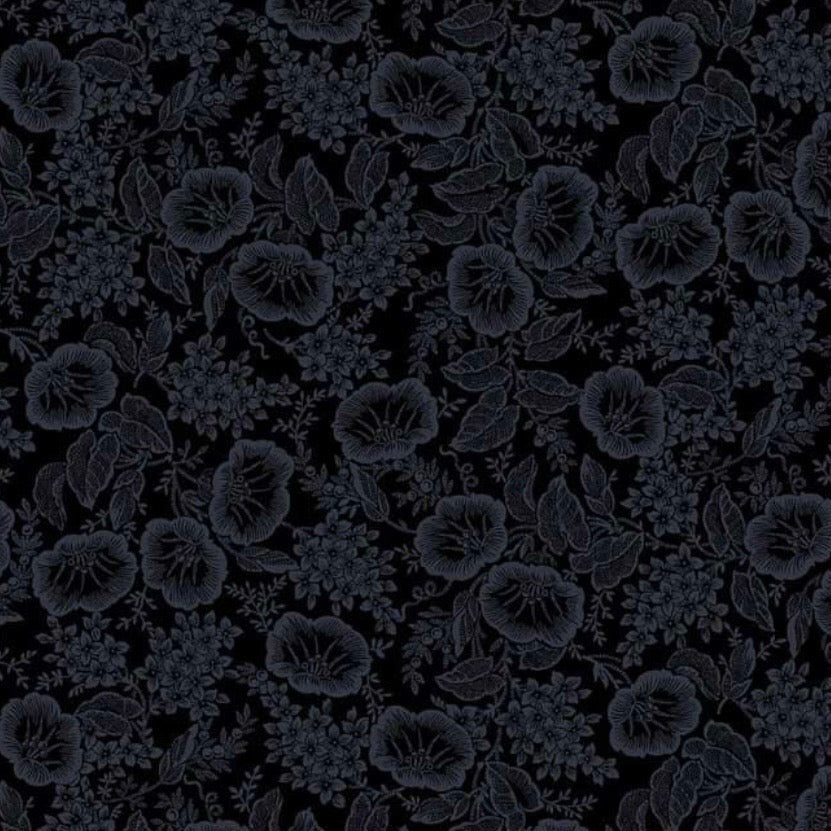 Dark floral pattern on a black background