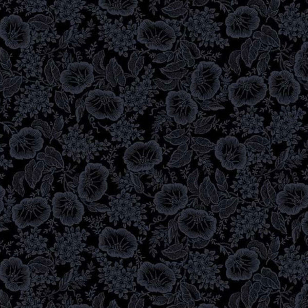 Dark floral pattern on a black background