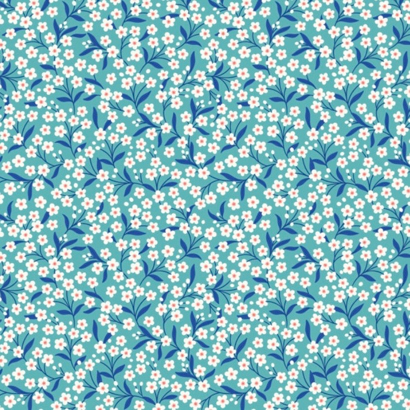Boho Blooms - Blue Flower Sprigs - Cotton Fabric
