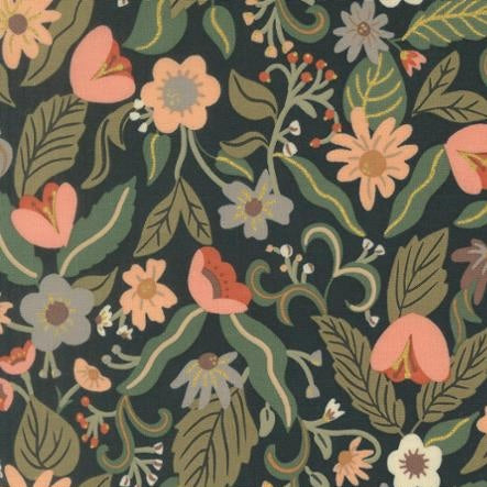 Sunlit Ruins - Florals Metallic Nightfall - Cotton Fabric