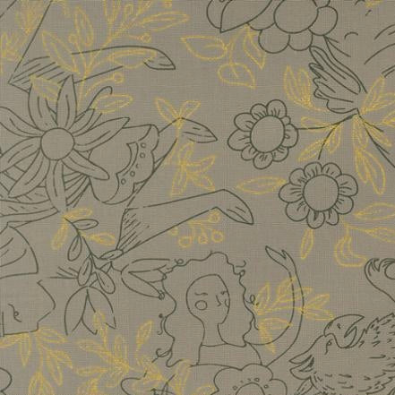 Sunlit Ruins - Figures Metallic Silver - Cotton Fabric