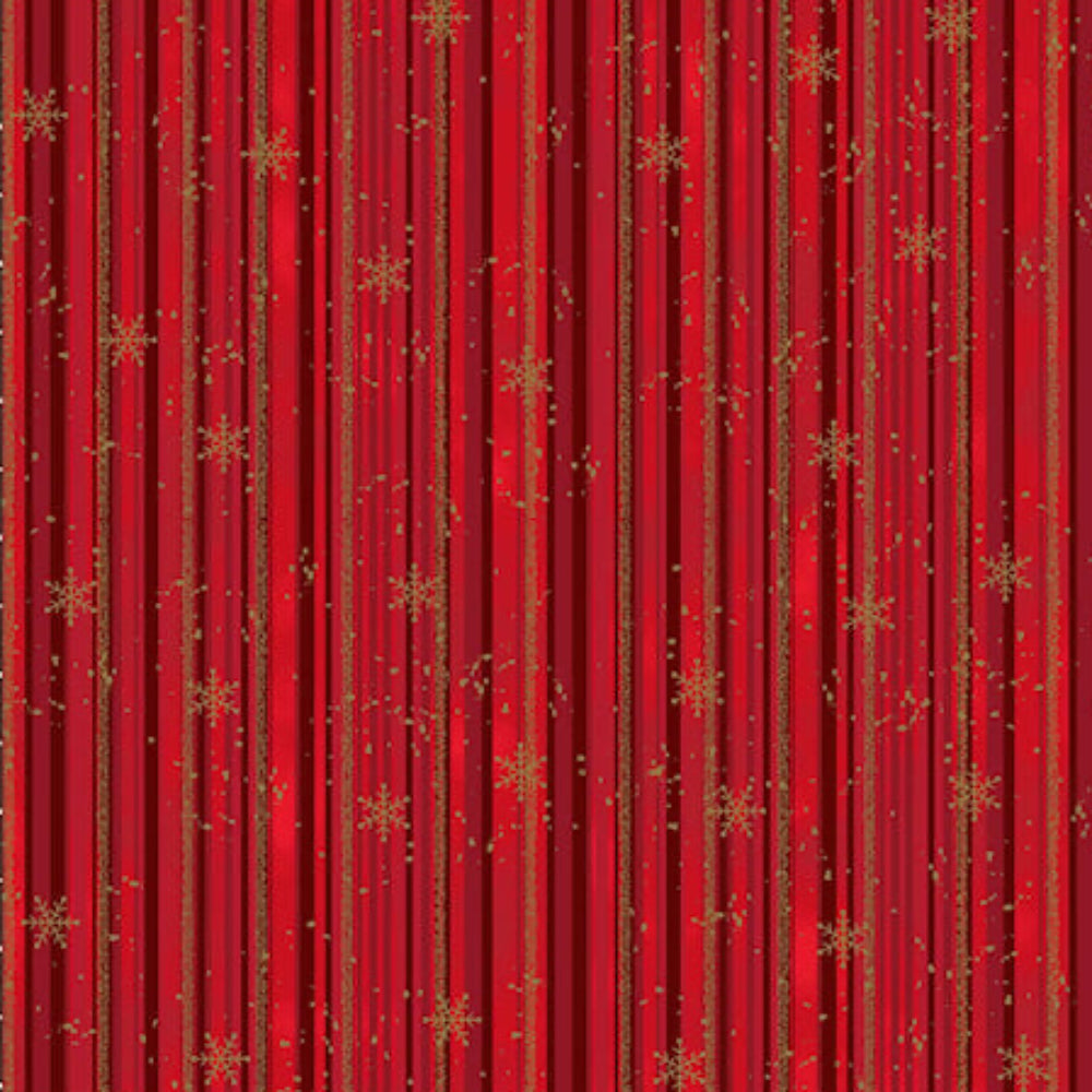 Snow Crystals - Gold Tinsel on Red