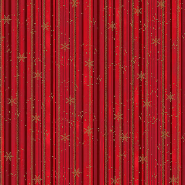 Snow Crystals - Gold Tinsel on Red
