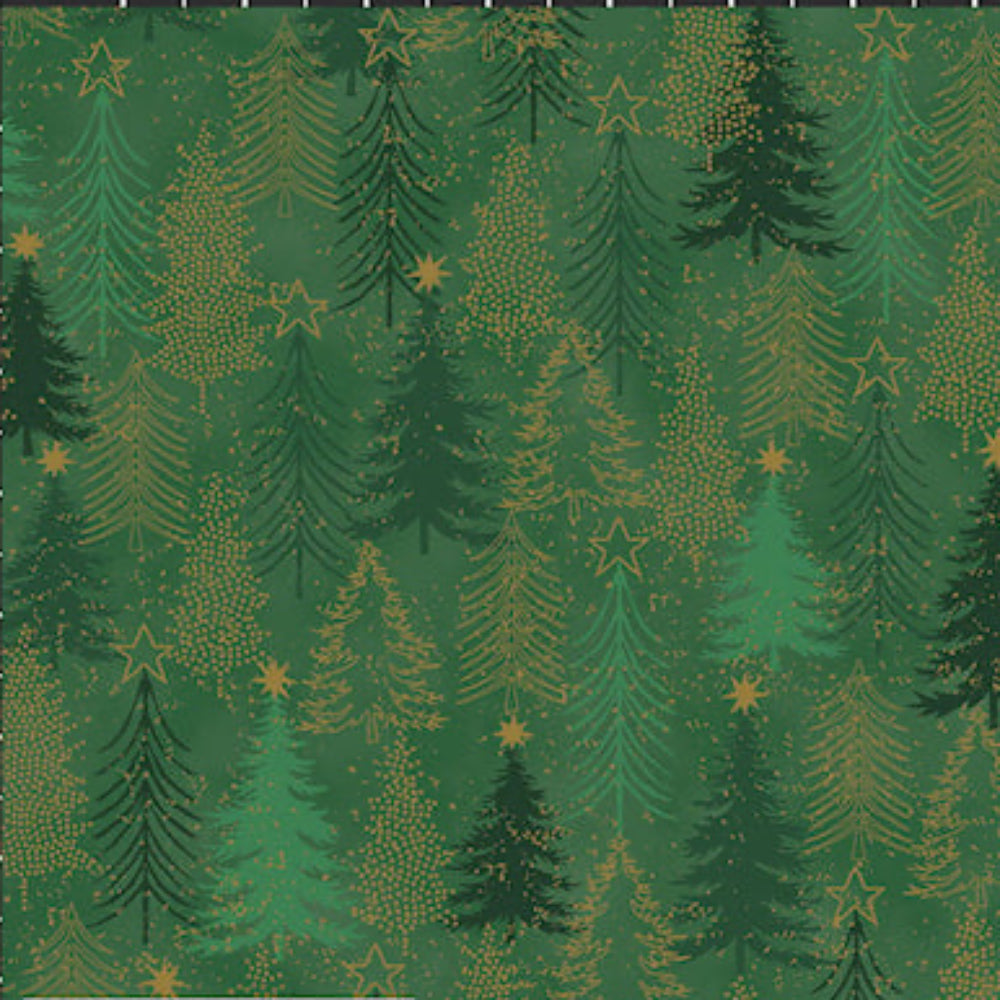 Snow Crystals - Golden Trees on Green
