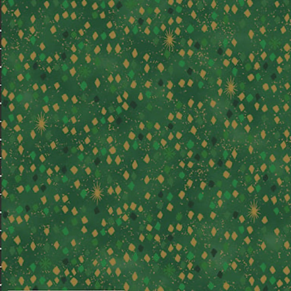 Snow Crystals - Golden Lights on Green