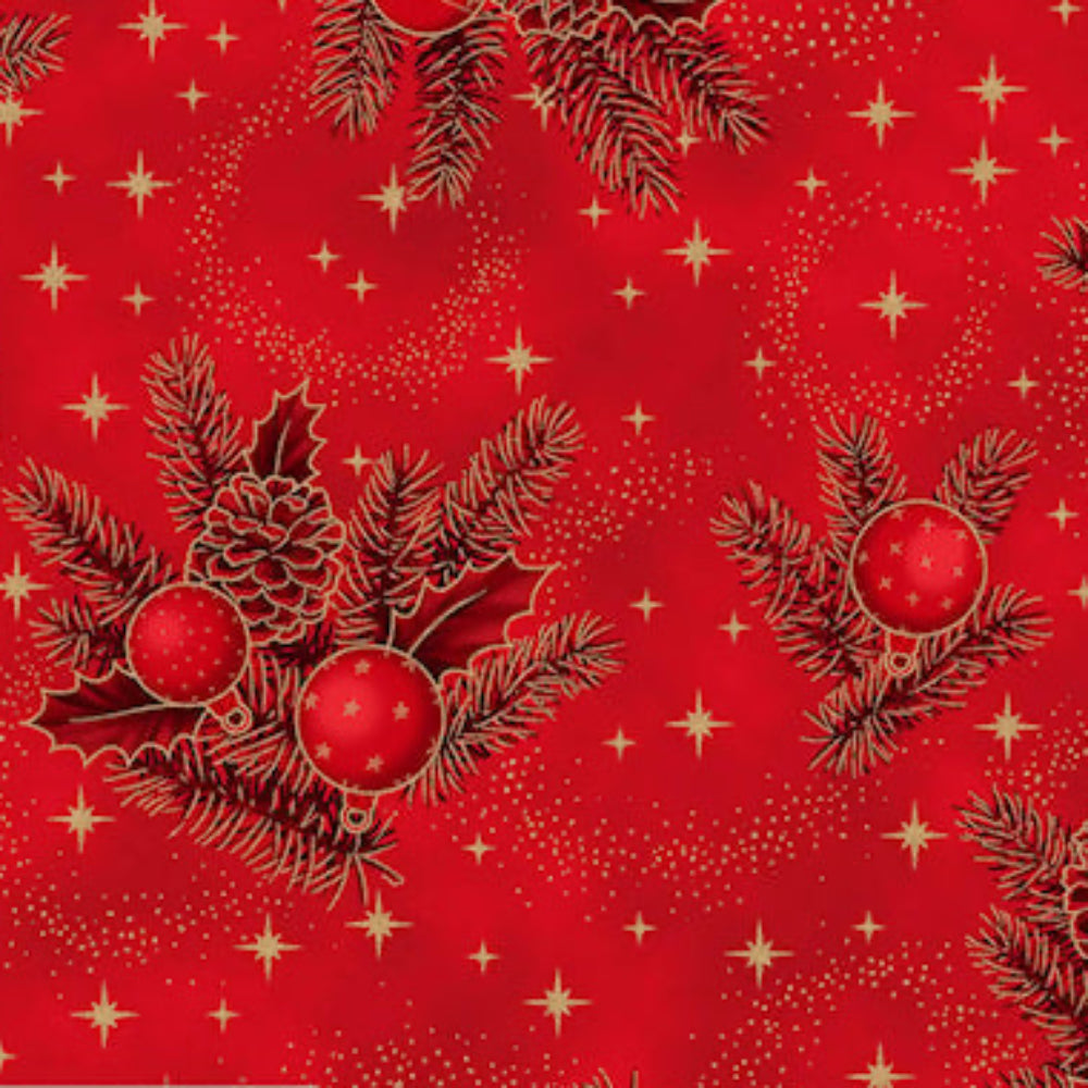 Christmas Time - Pine Baubles on Red