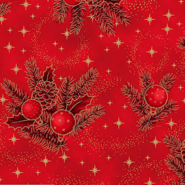 Christmas Time - Pine Baubles on Red