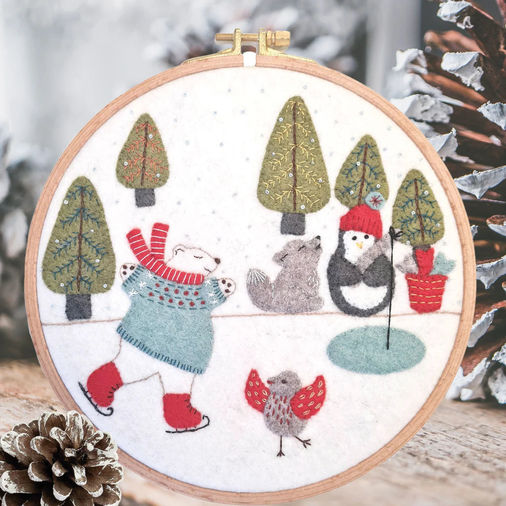 Skating on the Lake Wool Appliqué Hoop Craft Kit