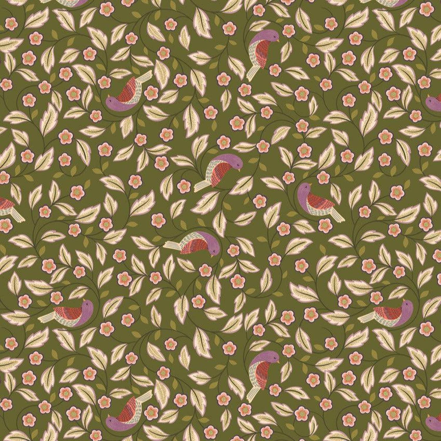Isabella - Birds Forest Green - Cotton Fabric