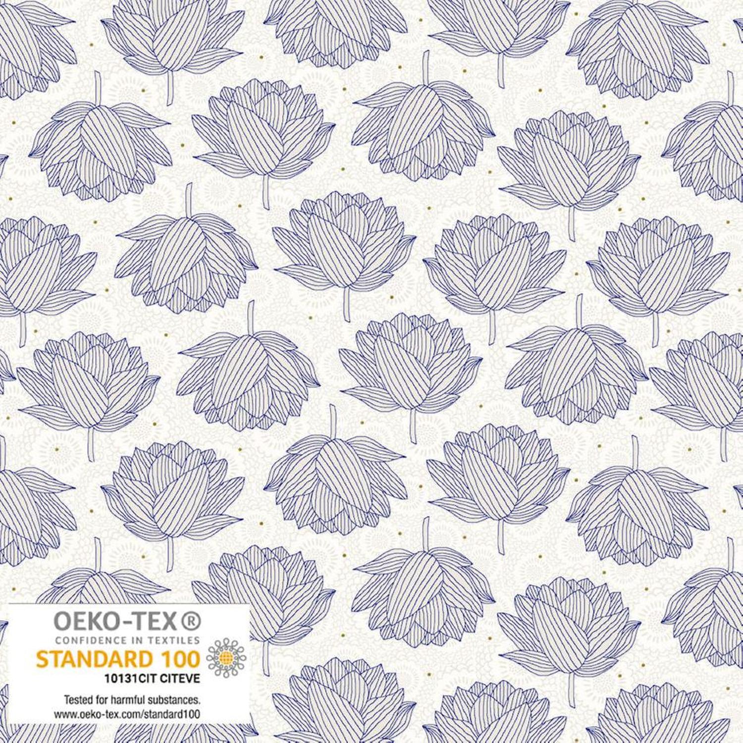 Japan Hello - White Flowers - Cotton Fabric
