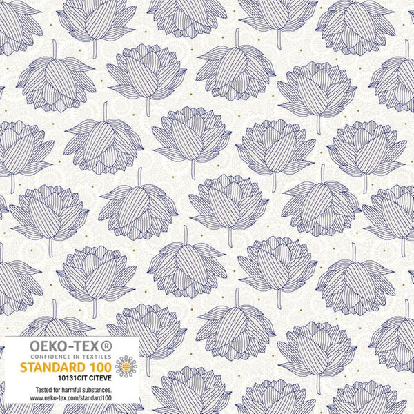 Japan Hello - White Flowers - Cotton Fabric