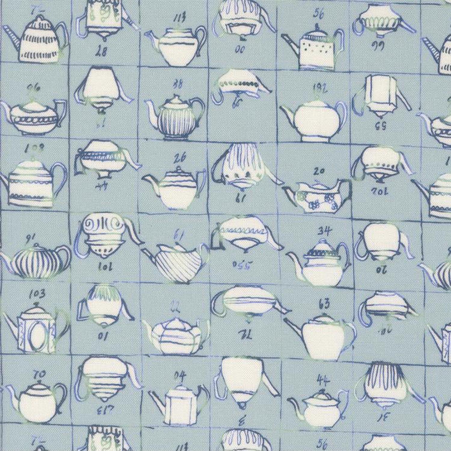 Larking by Janet Clare - Copeland Teapots - Cotton Fabric