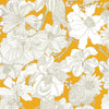 White floral pattern on a yellow background
