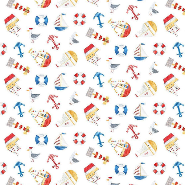 Out to Sea - Boats and Anchors - Cotton