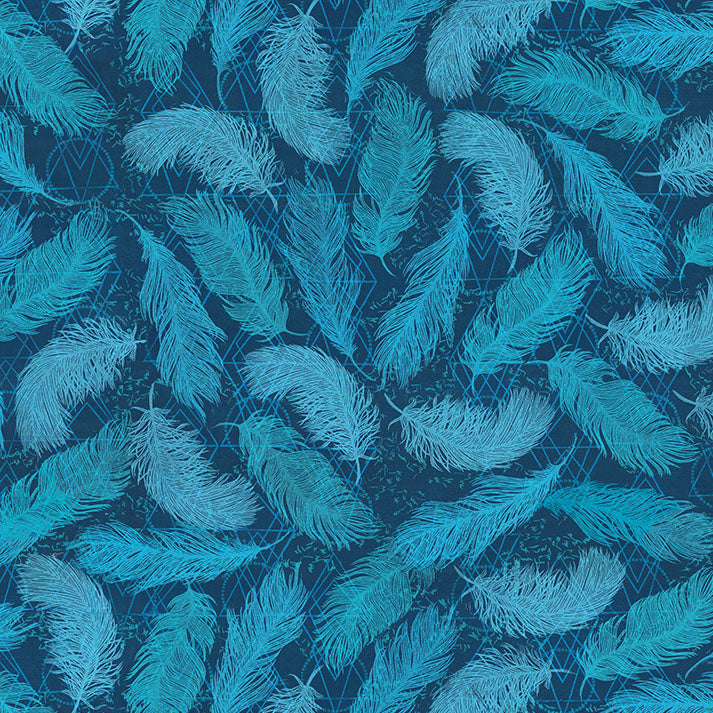 Findings - Feathers Indigo - Cotton Fabric