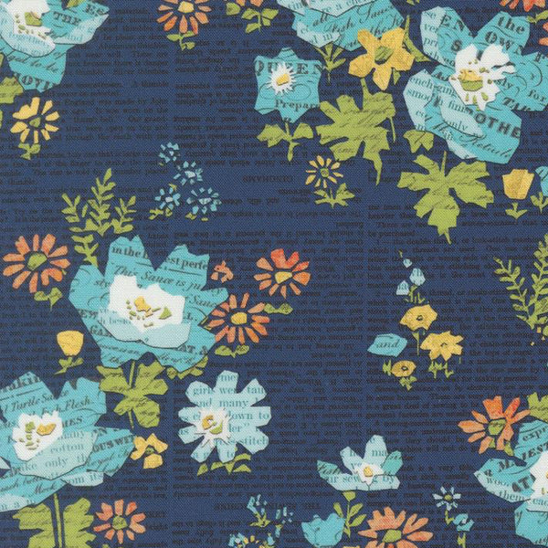 Floral fabric pattern on a blue background