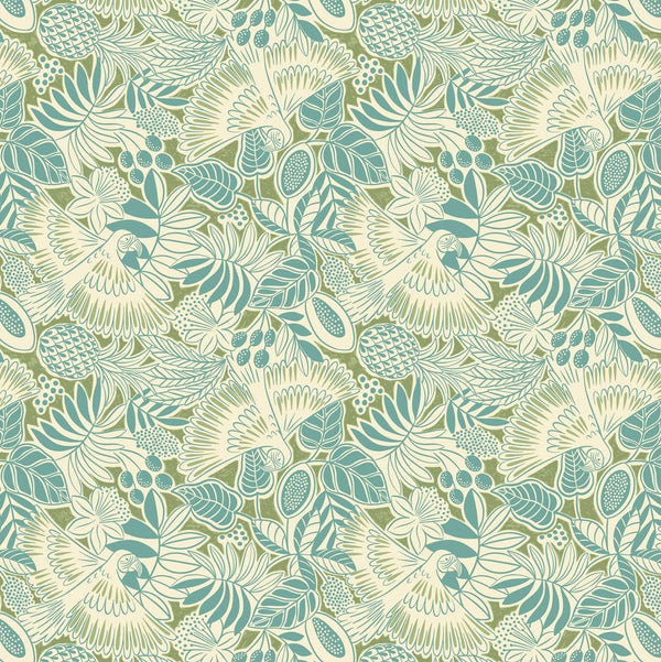 Paradise - Parrots Island Green - Cotton Fabric