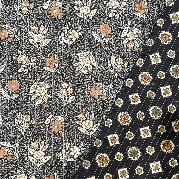 Double Sided Quilted Cotton - Black Flowers