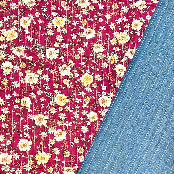 Double Sided Quilted Cotton - Magenta Blossoms