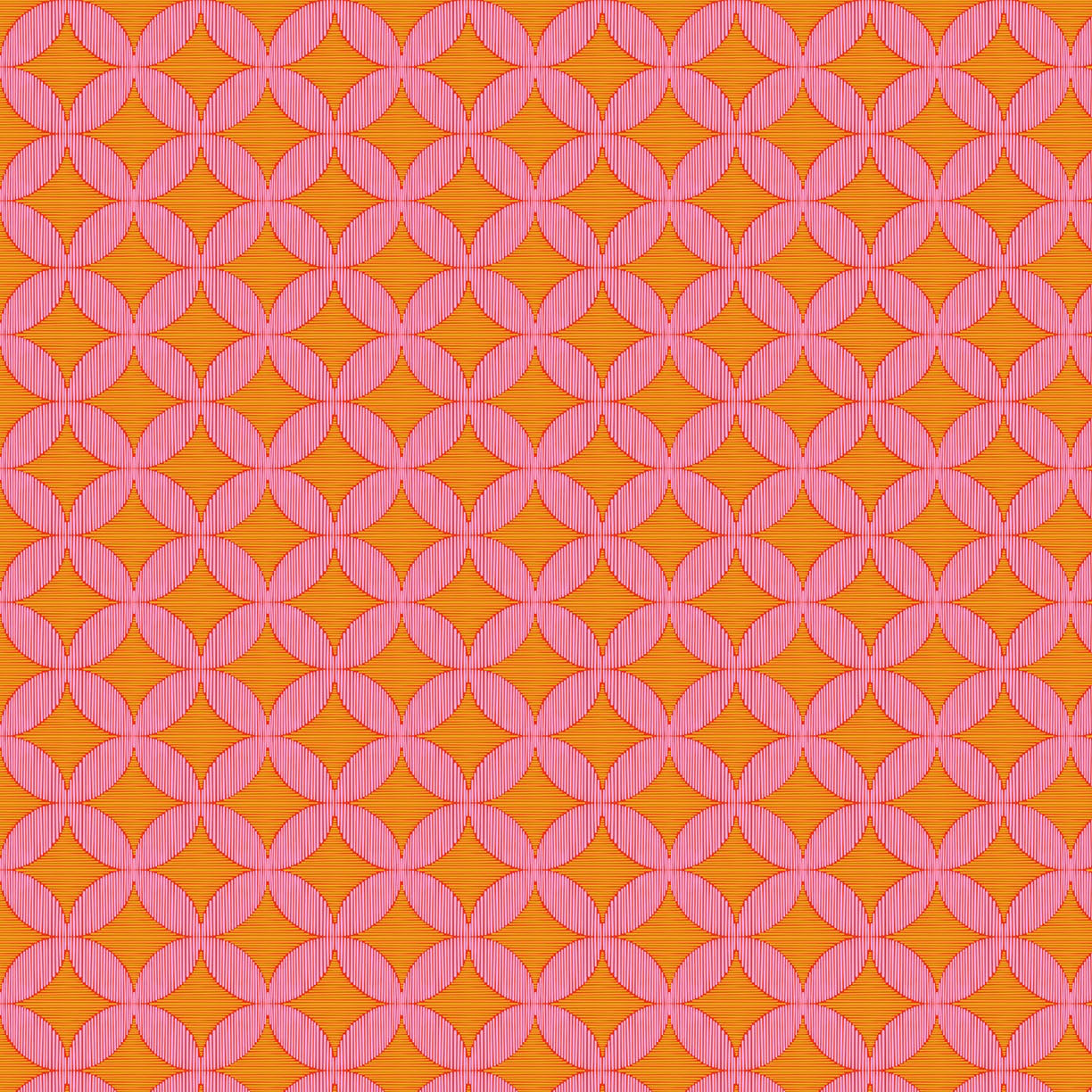Pattern of pink interlocking circles on an orange background