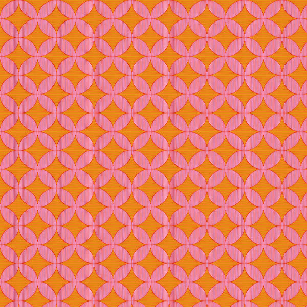 Pattern of pink interlocking circles on an orange background