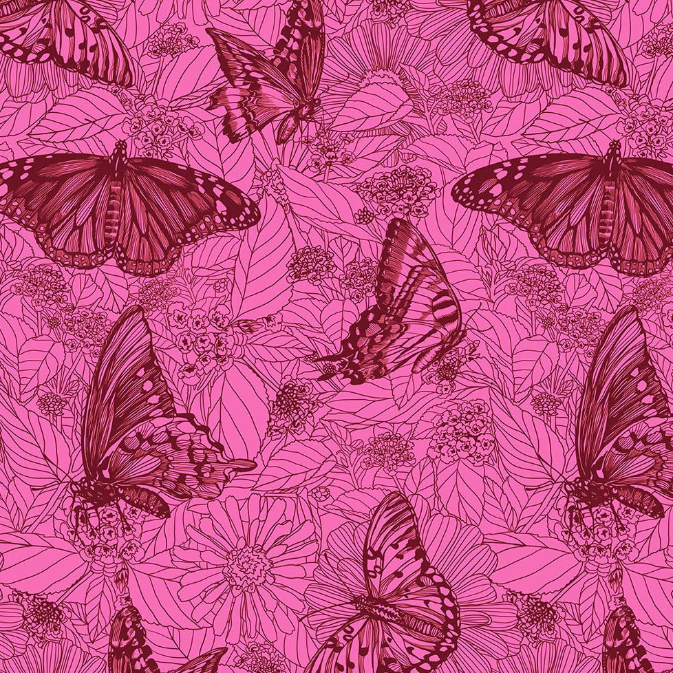 Pattern of butterflies on a pink background
