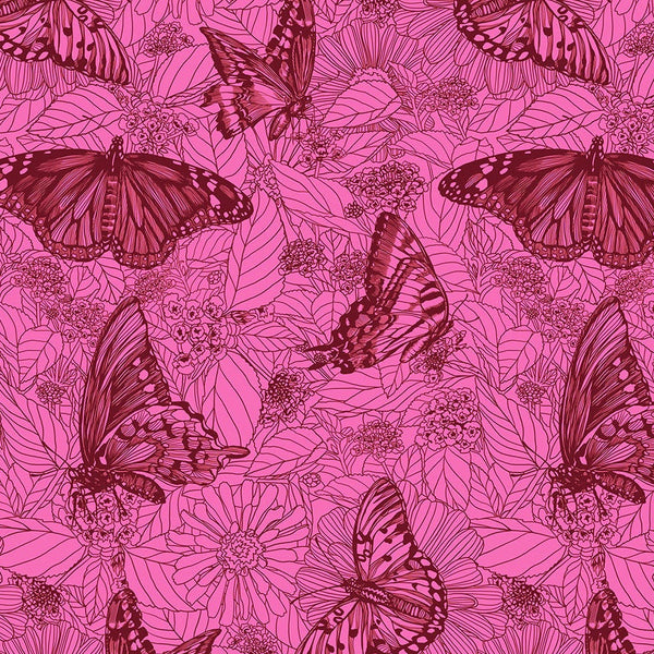 Pattern of butterflies on a pink background